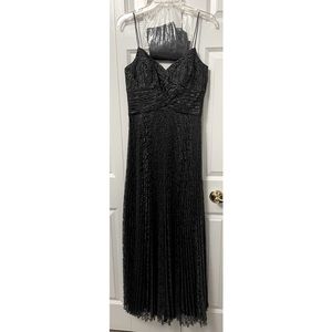 JS Collections Grey Lace Overlay Pleated Long Dress